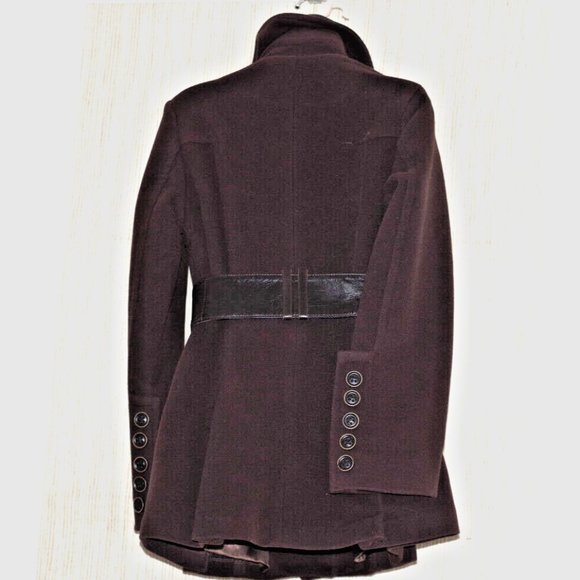 Arte Pelle Collection VTG Brown Wool Leather Trim Belted Pea Coat Women Size:P/S - Picture 7 of 12